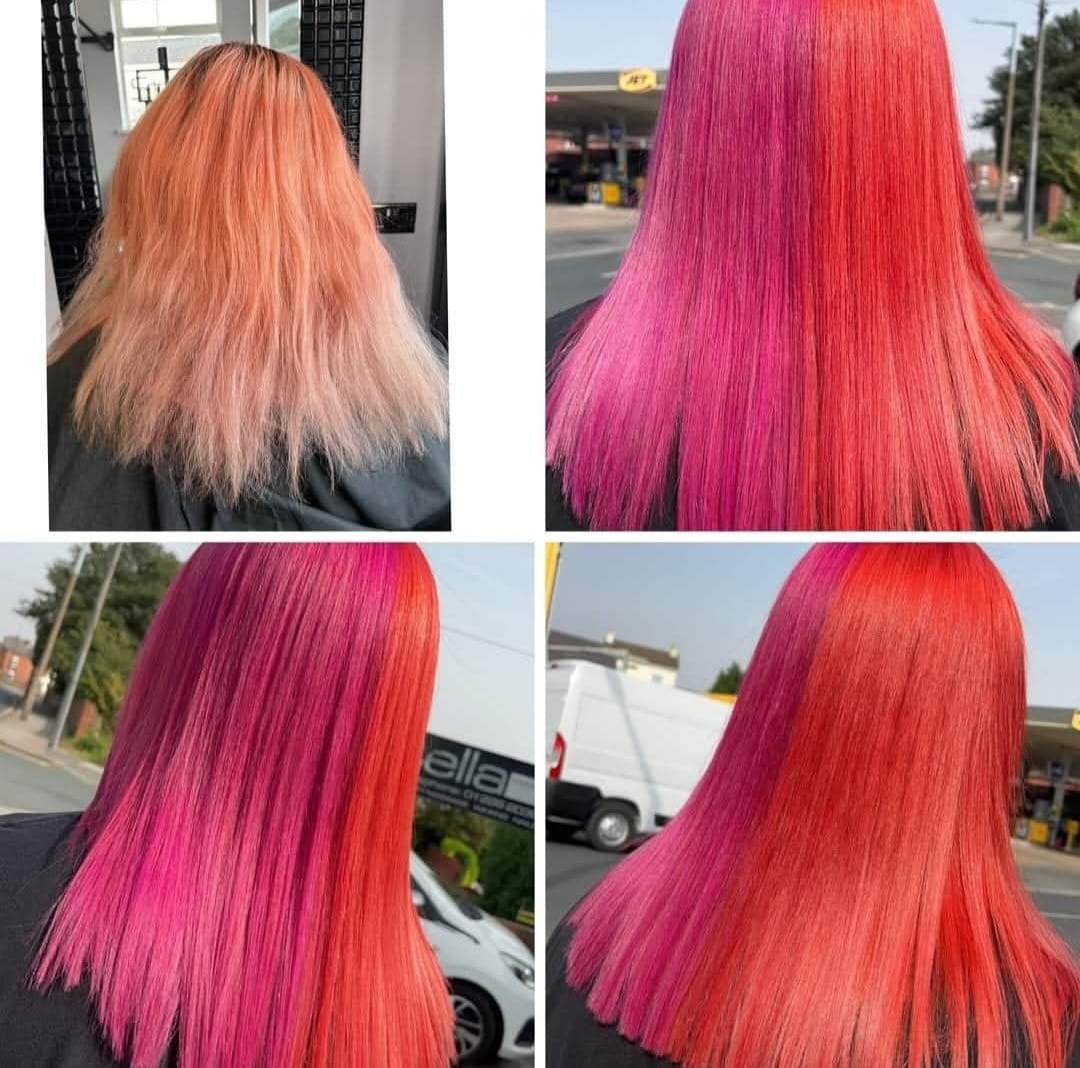 Vibrant Pink Transformation - Bold transformation to hot pink and coral tones at Stella's Hair & Beauty Salon Barnsley