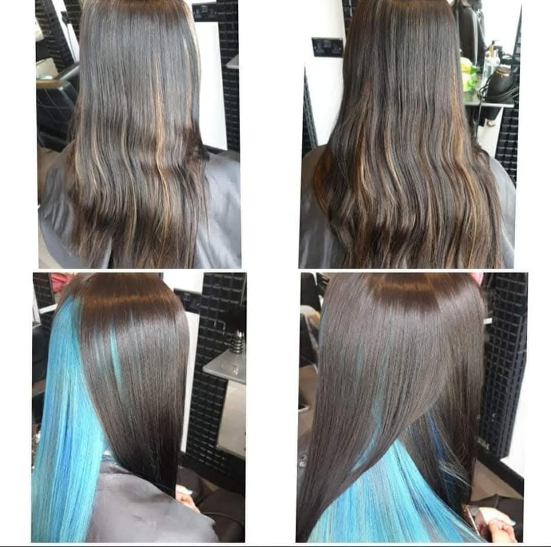 Hidden Teal Colour - Creative turquoise underneath sections at Stella's Hair & Beauty Salon Barnsley