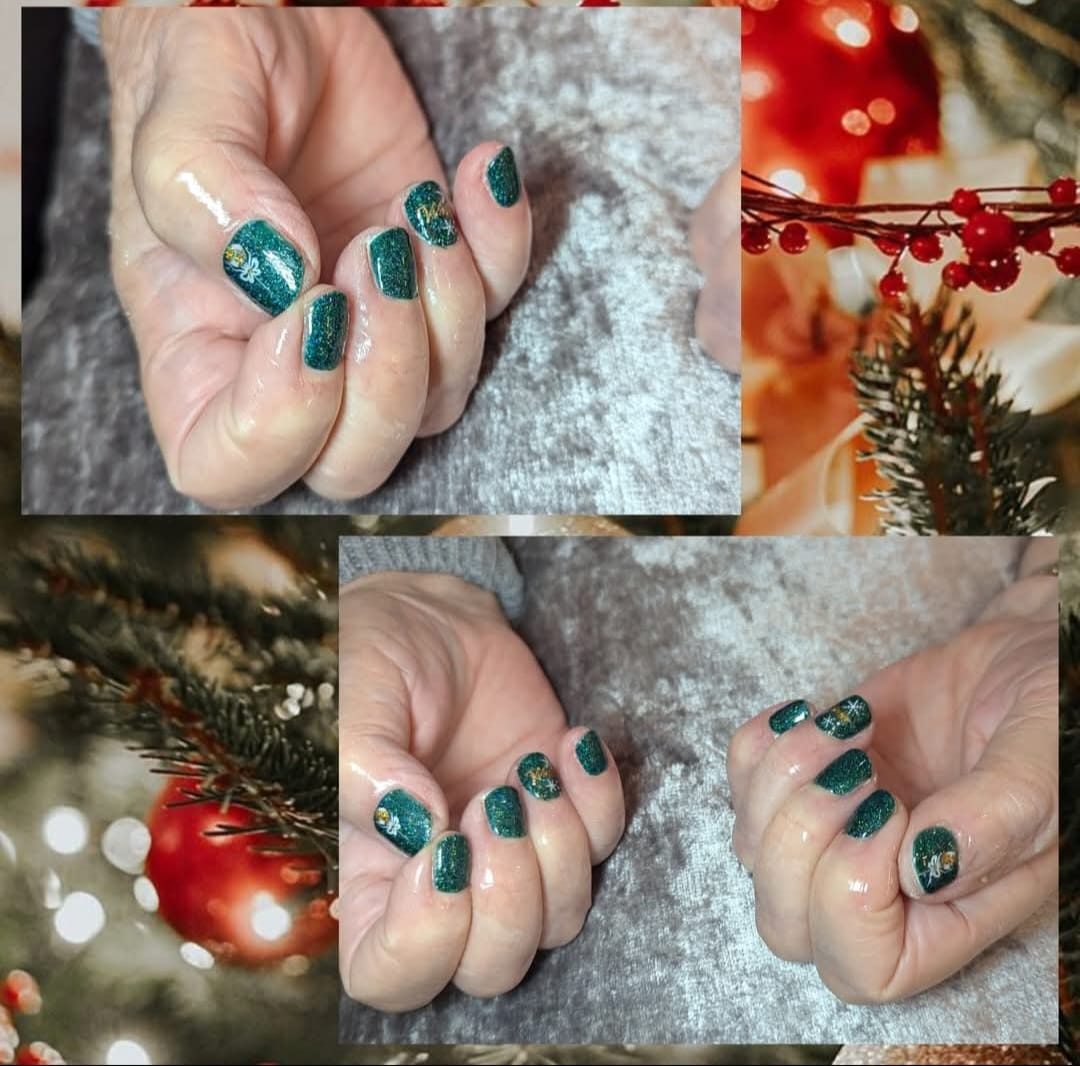 Rose Gold Shimmer Nails - Elegant rose gold gel nails with holographic finish at Stella's Hair & Beauty Salon Barnsley