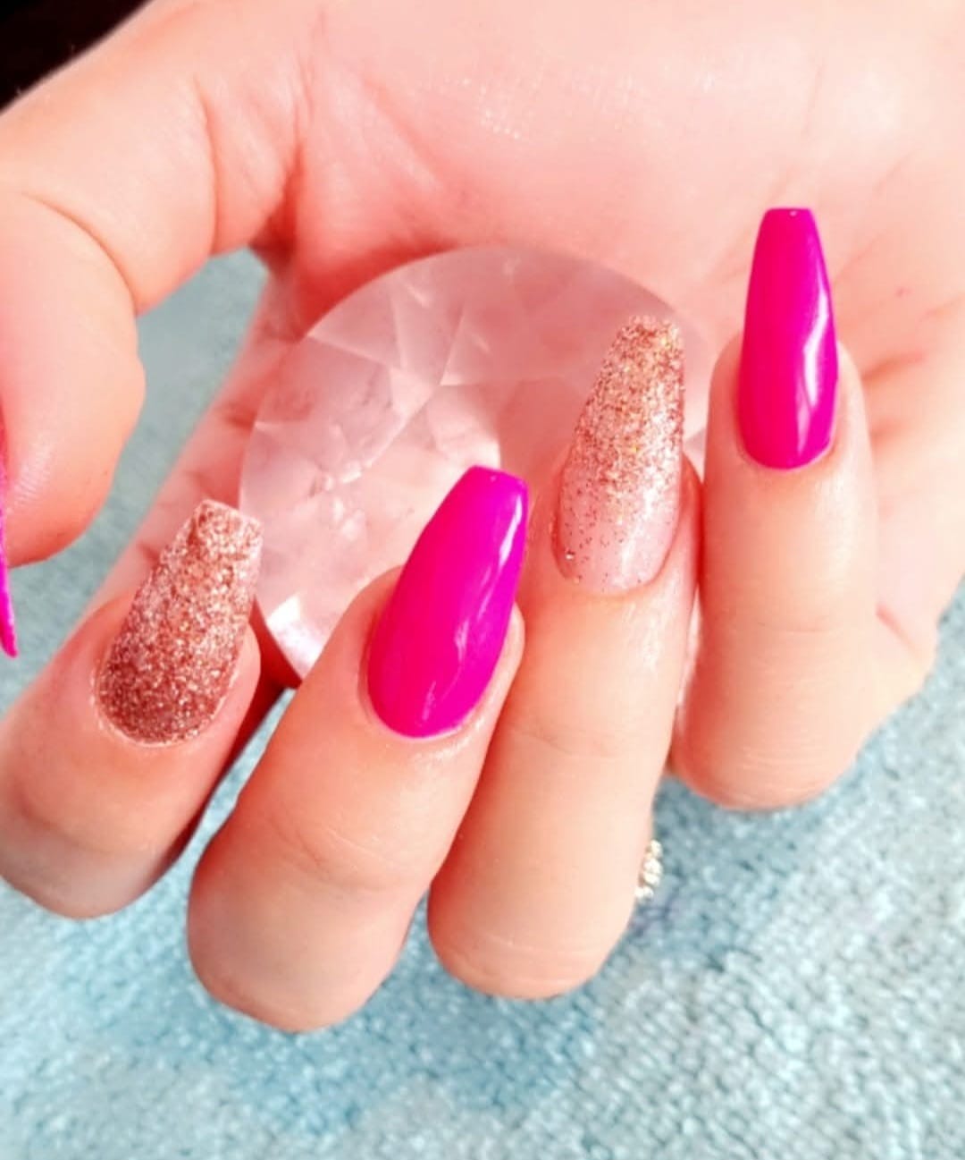 Autumn Mixed Finish Nails - Seasonal nude, pink and glitter nail combination at Stella's Hair & Beauty Salon Barnsley