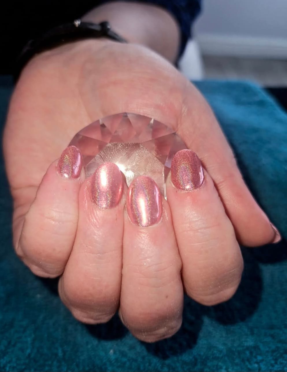 Hot Pink Glamour Nails - Vibrant hot pink gel nails with crystal styling at Stella's Hair & Beauty Salon Barnsley