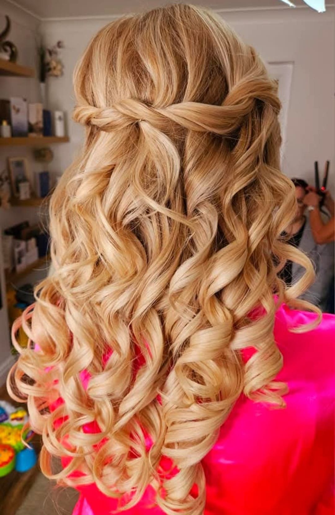 Romantic Half-Up Curls - Twisted half-up style with flowing curls at Stella's Hair & Beauty Salon Barnsley