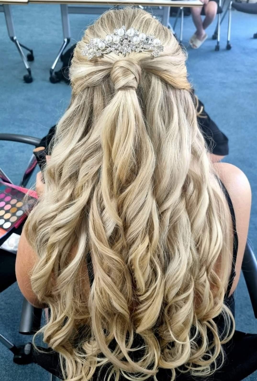 Princess Tiara Style - Half-up curls with crystal tiara at Stella's Hair & Beauty Salon Barnsley