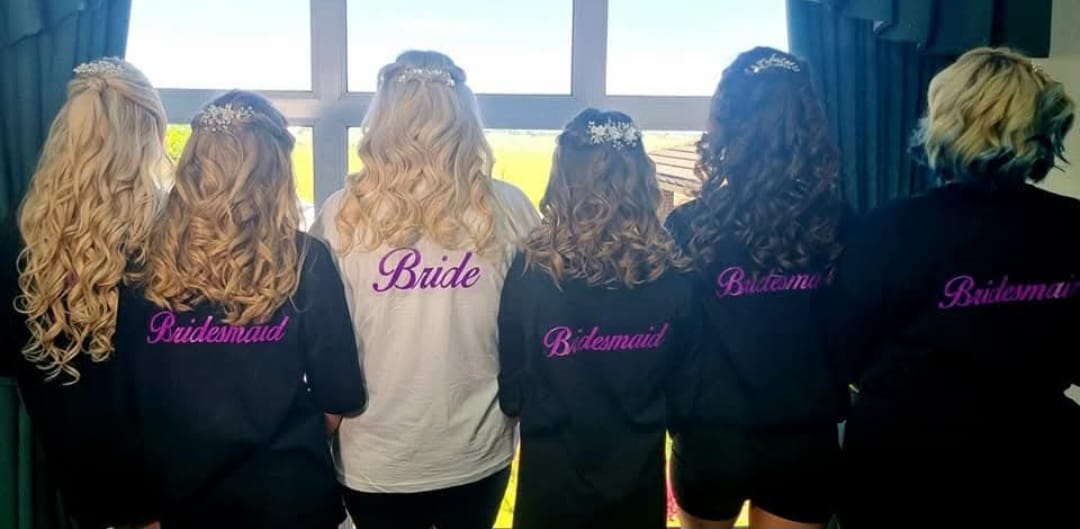 Complete bridal party hair transformation with beautiful curls and styling at Stella's Hair & Beauty Salon Barnsley - Professional wedding hair services